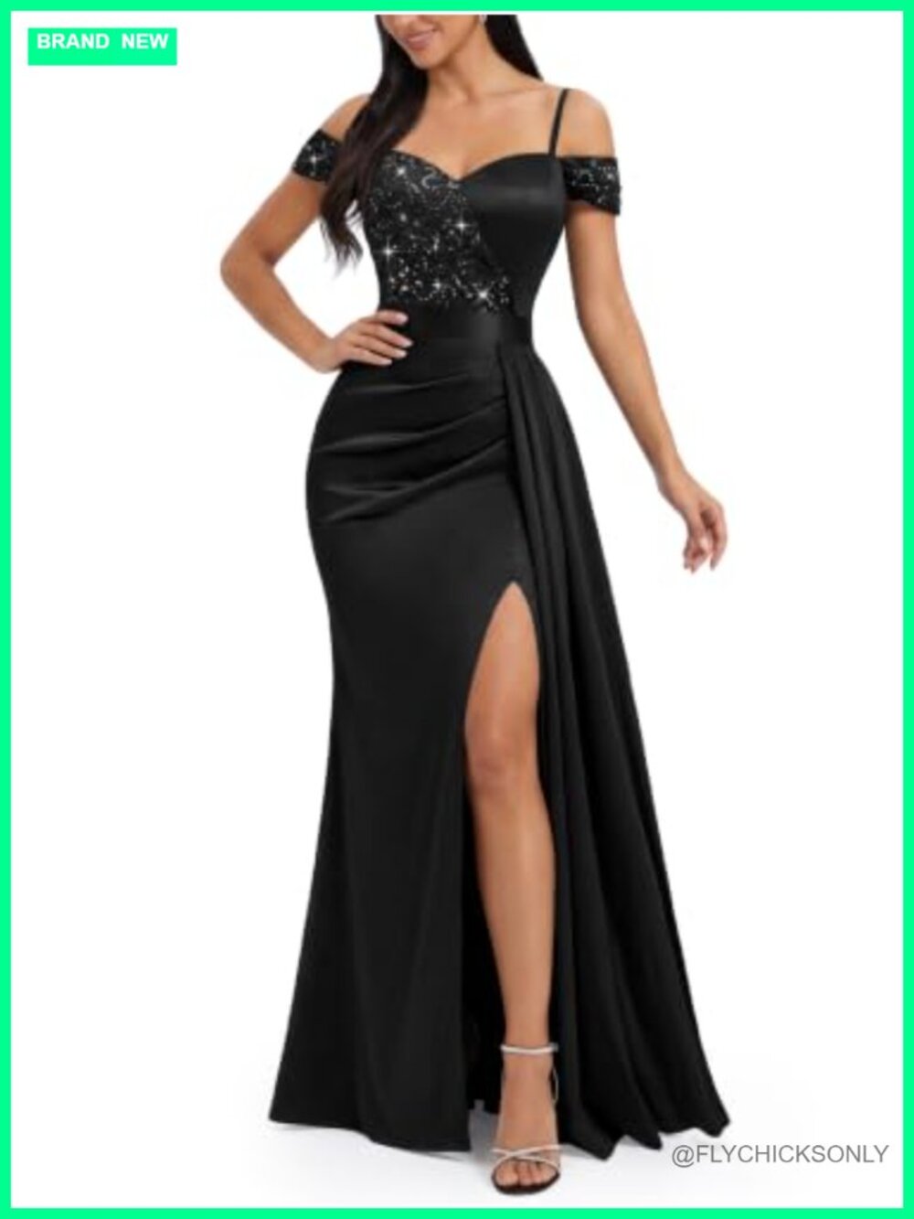 Sequin Lace Off Shoulder Sleeveless Maxi Dress Formal Party Gown